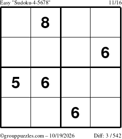 The grouppuzzles.com Easy Sudoku-4-5678 puzzle for Monday October 19, 2026