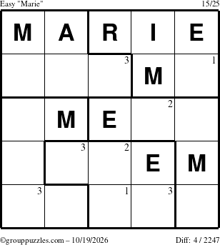 The grouppuzzles.com Easy Marie puzzle for Monday October 19, 2026 with the first 3 steps marked