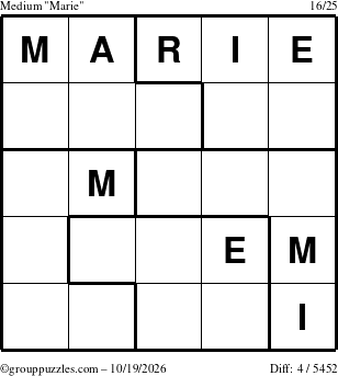 The grouppuzzles.com Medium Marie puzzle for Monday October 19, 2026