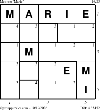 The grouppuzzles.com Medium Marie puzzle for Monday October 19, 2026 with all 4 steps marked