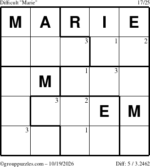 The grouppuzzles.com Difficult Marie puzzle for Monday October 19, 2026 with the first 3 steps marked
