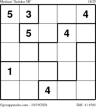 The grouppuzzles.com Medium Sudoku-5B puzzle for Monday October 19, 2026