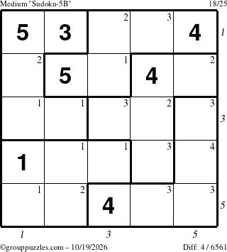 The grouppuzzles.com Medium Sudoku-5B puzzle for Monday October 19, 2026 with all 4 steps marked