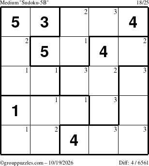 The grouppuzzles.com Medium Sudoku-5B puzzle for Monday October 19, 2026 with the first 3 steps marked
