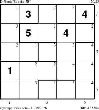 The grouppuzzles.com Difficult Sudoku-5B puzzle for Monday October 19, 2026, suitable for printing, with all 4 steps marked