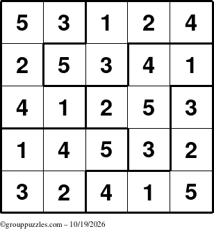 The grouppuzzles.com Answer grid for the Sudoku-5B puzzle for Monday October 19, 2026