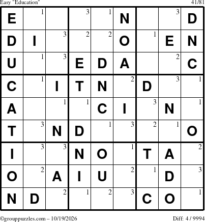 The grouppuzzles.com Easy Education-c1 puzzle for Monday October 19, 2026 with the first 3 steps marked