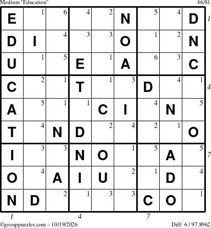 The grouppuzzles.com Medium Education-c1 puzzle for Monday October 19, 2026, suitable for printing, with all 6 steps marked