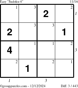 The grouppuzzles.com Easy Sudoku-4 puzzle for Thursday December 12, 2024 with all 3 steps marked