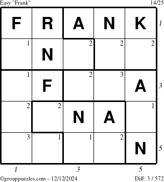 The grouppuzzles.com Easy Frank puzzle for Thursday December 12, 2024 with all 3 steps marked