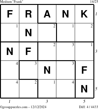 The grouppuzzles.com Medium Frank puzzle for Thursday December 12, 2024 with all 4 steps marked