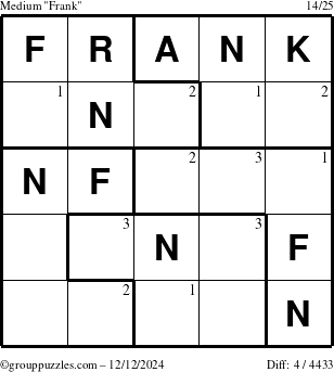 The grouppuzzles.com Medium Frank puzzle for Thursday December 12, 2024 with the first 3 steps marked