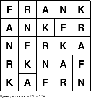 The grouppuzzles.com Answer grid for the Frank puzzle for Thursday December 12, 2024