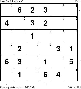 The grouppuzzles.com Easy Sudoku-Junior puzzle for Thursday December 12, 2024 with all 3 steps marked