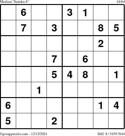 The grouppuzzles.com Medium Sudoku-8 puzzle for Thursday December 12, 2024