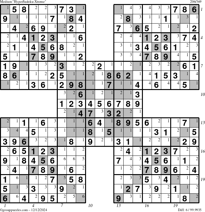 The grouppuzzles.com Medium cover-HyperXtreme puzzle for Thursday December 12, 2024 with all 6 steps marked