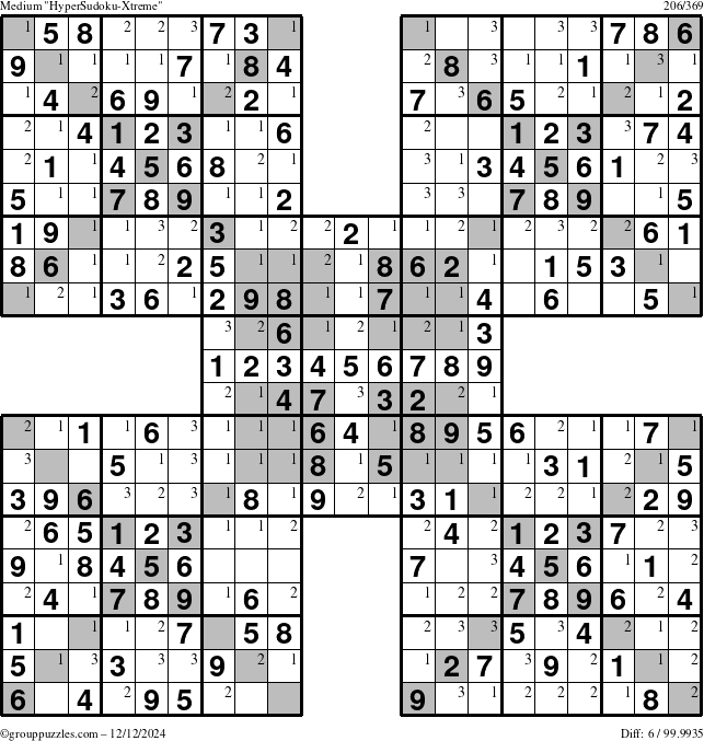 The grouppuzzles.com Medium cover-HyperXtreme puzzle for Thursday December 12, 2024 with the first 3 steps marked