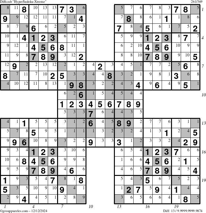 The grouppuzzles.com Difficult cover-HyperXtreme puzzle for Thursday December 12, 2024, suitable for printing, with all 13 steps marked