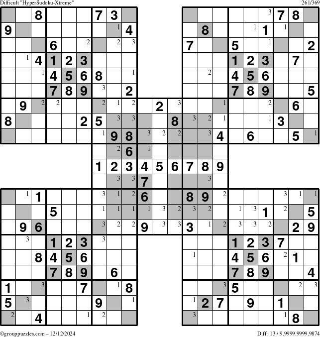 The grouppuzzles.com Difficult cover-HyperXtreme puzzle for Thursday December 12, 2024 with the first 3 steps marked