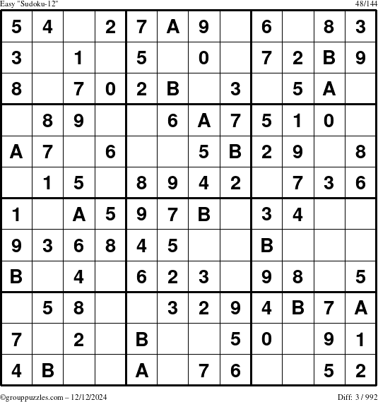 The grouppuzzles.com Easy Sudoku-12 puzzle for Thursday December 12, 2024