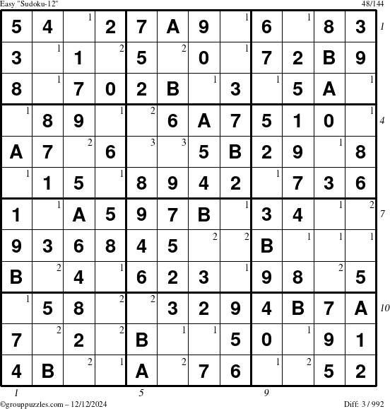 The grouppuzzles.com Easy Sudoku-12 puzzle for Thursday December 12, 2024 with all 3 steps marked