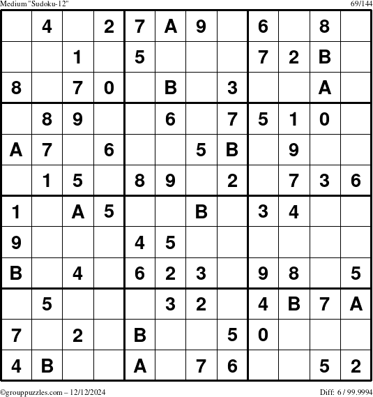 The grouppuzzles.com Medium Sudoku-12 puzzle for Thursday December 12, 2024