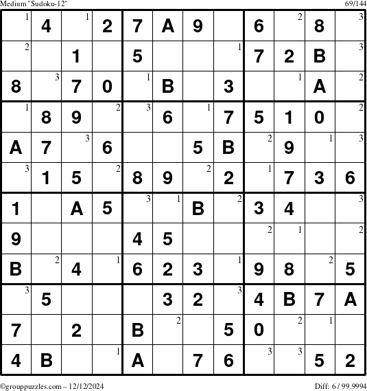 The grouppuzzles.com Medium Sudoku-12 puzzle for Thursday December 12, 2024 with the first 3 steps marked