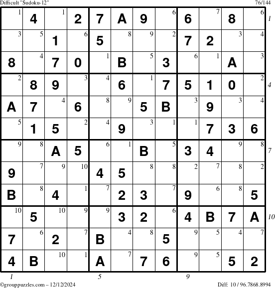 The grouppuzzles.com Difficult Sudoku-12 puzzle for Thursday December 12, 2024 with all 10 steps marked