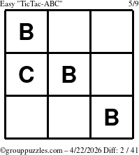The grouppuzzles.com Easy TicTac-ABC puzzle for Wednesday April 22, 2026