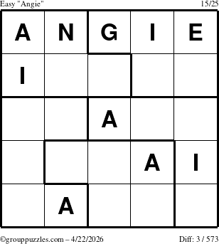 The grouppuzzles.com Easy Angie puzzle for Wednesday April 22, 2026