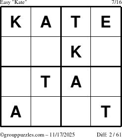 The grouppuzzles.com Easy Kate puzzle for Monday November 17, 2025