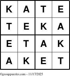 The grouppuzzles.com Answer grid for the Kate puzzle for Monday November 17, 2025