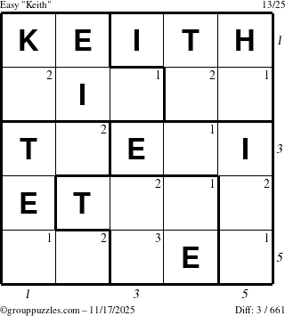 The grouppuzzles.com Easy Keith puzzle for Monday November 17, 2025 with all 3 steps marked