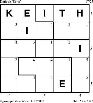 The grouppuzzles.com Difficult Keith puzzle for Monday November 17, 2025 with all 5 steps marked