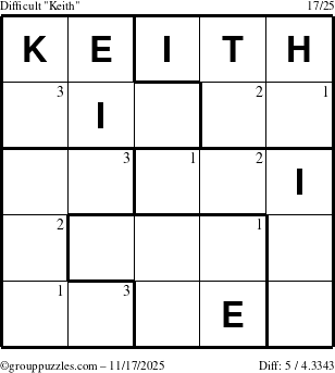 The grouppuzzles.com Difficult Keith puzzle for Monday November 17, 2025 with the first 3 steps marked