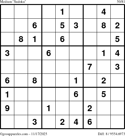 The grouppuzzles.com Medium Sudoku puzzle for Monday November 17, 2025