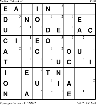 The grouppuzzles.com Medium Education-c1 puzzle for Monday November 17, 2025 with the first 3 steps marked