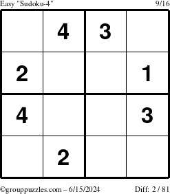 The grouppuzzles.com Easy Sudoku-4 puzzle for Saturday June 15, 2024