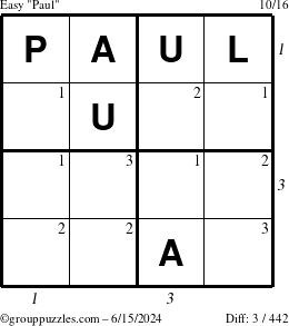 The grouppuzzles.com Easy Paul puzzle for Saturday June 15, 2024 with all 3 steps marked