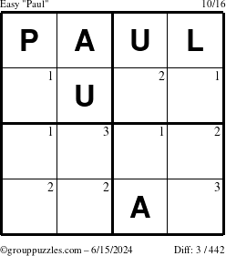 The grouppuzzles.com Easy Paul puzzle for Saturday June 15, 2024 with the first 3 steps marked