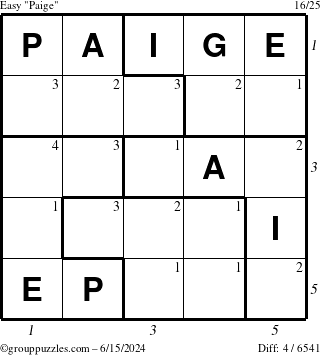 The grouppuzzles.com Easy Paige puzzle for Saturday June 15, 2024 with all 4 steps marked