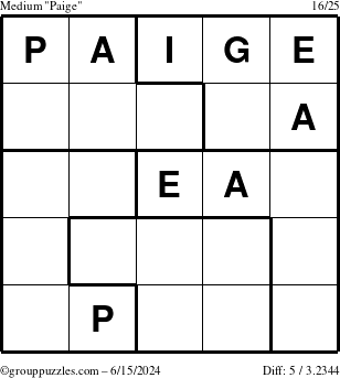 The grouppuzzles.com Medium Paige puzzle for Saturday June 15, 2024