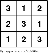 The grouppuzzles.com Answer grid for the TicTac-123 puzzle for Saturday June 15, 2024