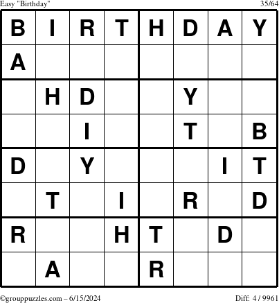 The grouppuzzles.com Easy Birthday puzzle for Saturday June 15, 2024