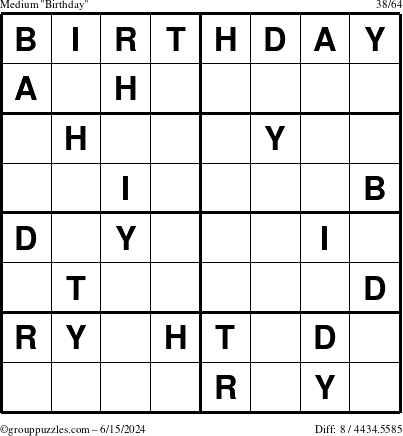 The grouppuzzles.com Medium Birthday puzzle for Saturday June 15, 2024