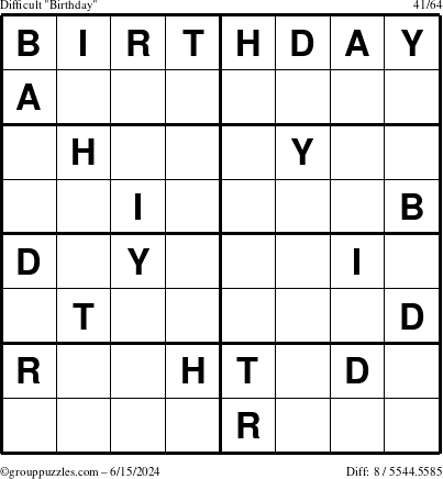 The grouppuzzles.com Difficult Birthday puzzle for Saturday June 15, 2024