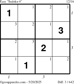 The grouppuzzles.com Easy Sudoku-4 puzzle for Tuesday May 20, 2025 with all 3 steps marked