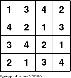 The grouppuzzles.com Answer grid for the Sudoku-4 puzzle for Tuesday May 20, 2025