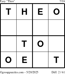 The grouppuzzles.com Easy Theo puzzle for Tuesday May 20, 2025