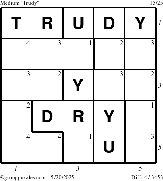 The grouppuzzles.com Medium Trudy puzzle for Tuesday May 20, 2025 with all 4 steps marked